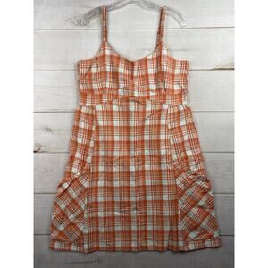 Horny Toad Dress Sz L Orange Plaid Pockets Sleeveless Organic Cotton Sun Beach